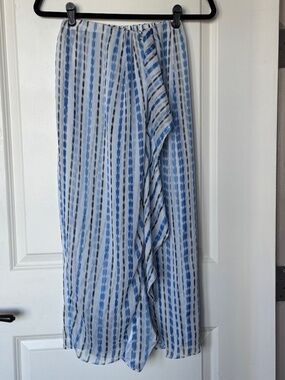 Misa Los Angeles - Blue and White Stripe - Ruffle Front - skirt, size XS